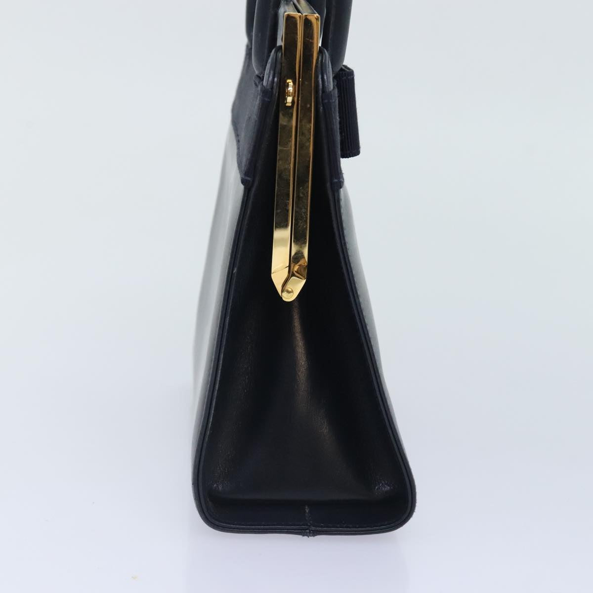 Salvatore Ferragamo Vala Hand Bag Leather Navy Gold Auth 93311