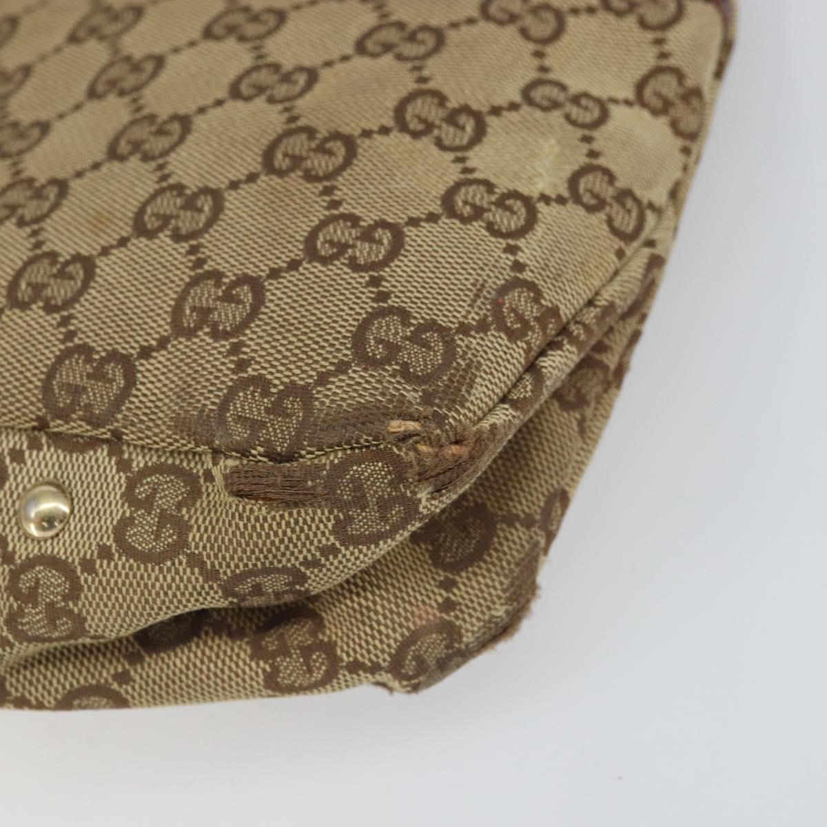 GUCCI GG Canvas Hand Bag Beige Wine Red Gold 131329 Auth 93378