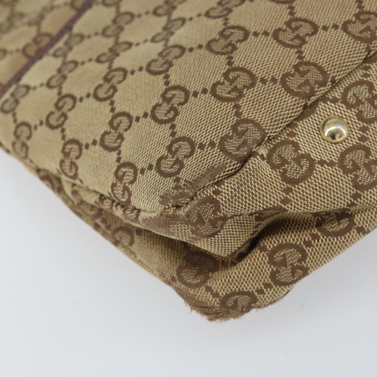 GUCCI GG Canvas Hand Bag Beige Wine Red Gold 131329 Auth 93378