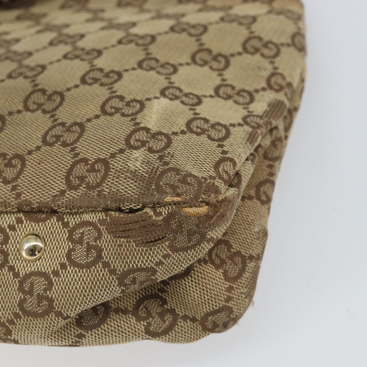 GUCCI GG Canvas Hand Bag Beige Wine Red Gold 131329 Auth 93378