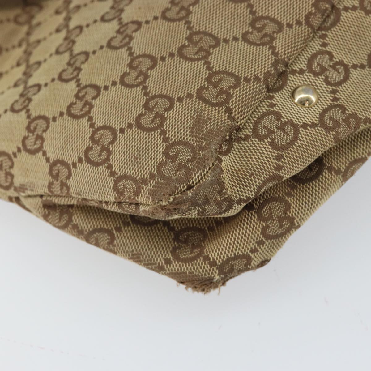 GUCCI GG Canvas Hand Bag Beige Wine Red Gold 131329 Auth 93378