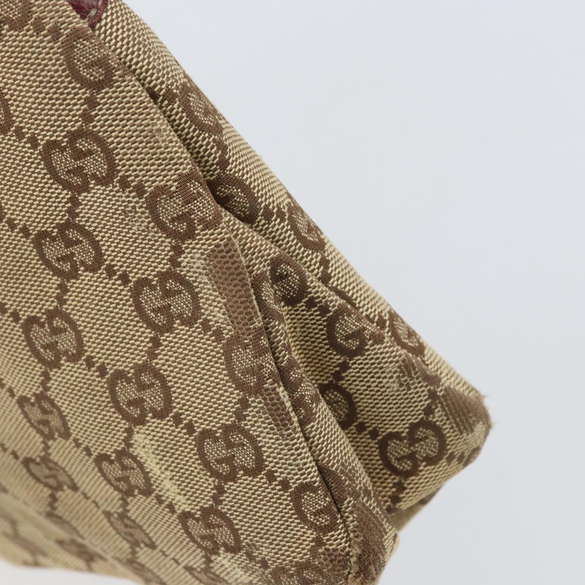 GUCCI GG Canvas Hand Bag Beige Wine Red Gold 131329 Auth 93378