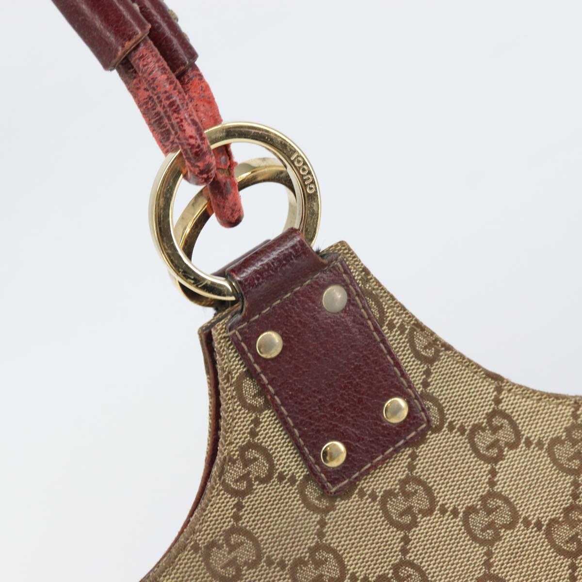 GUCCI GG Canvas Hand Bag Beige Wine Red Gold 131329 Auth 93378
