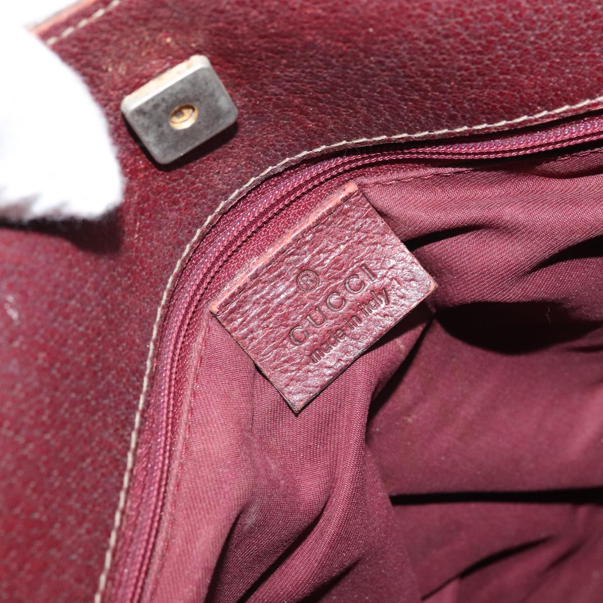 GUCCI GG Canvas Hand Bag Beige Wine Red Gold 131329 Auth 93378