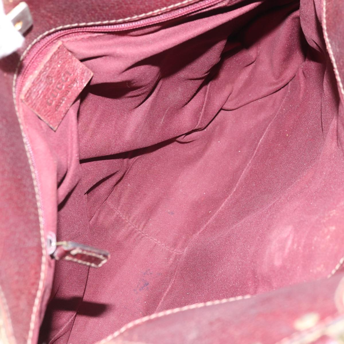 GUCCI GG Canvas Hand Bag Beige Wine Red Gold 131329 Auth 93378