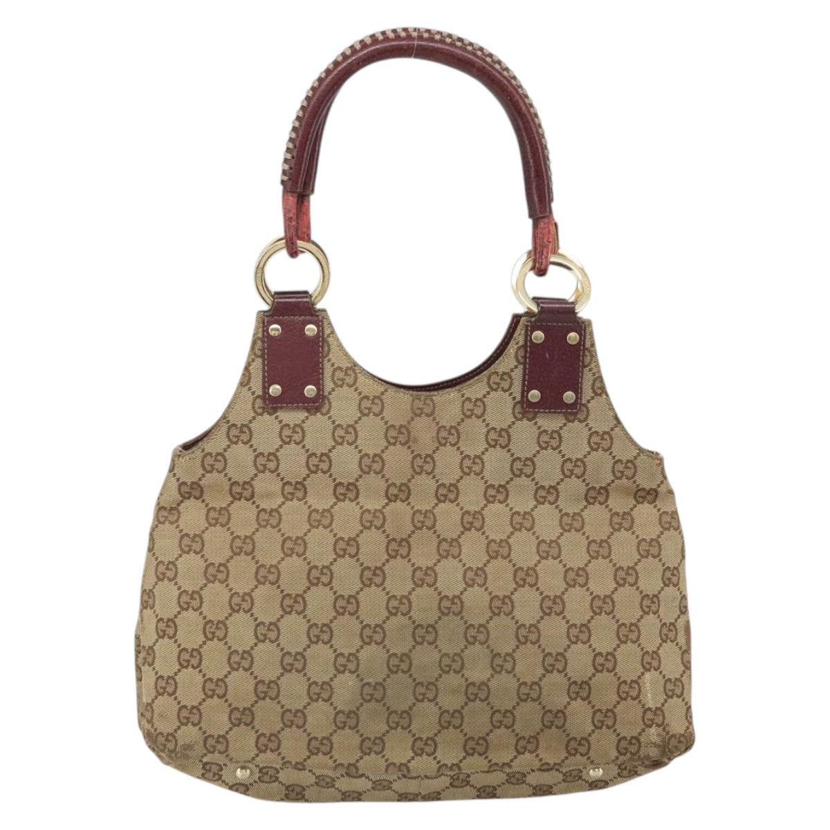 GUCCI GG Canvas Hand Bag Beige Wine Red Gold 131329 Auth 93378