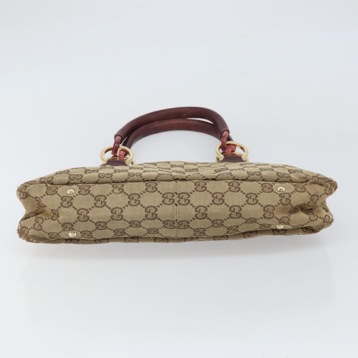 GUCCI GG Canvas Hand Bag Beige Wine Red Gold 131329 Auth 93378