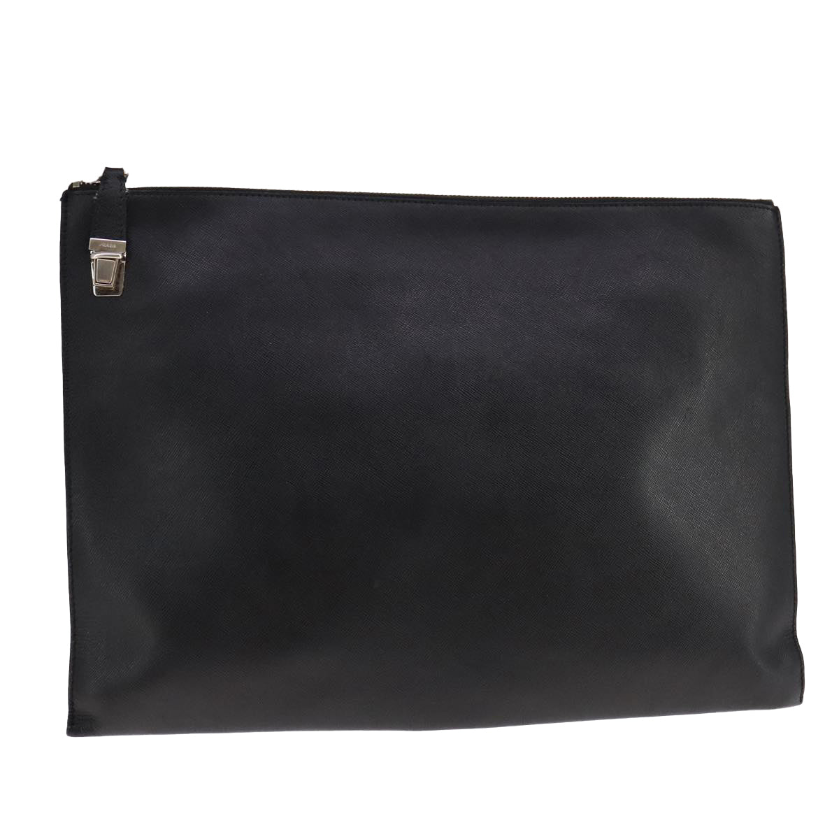PRADA Clutch Bag Leather Black Auth 93630