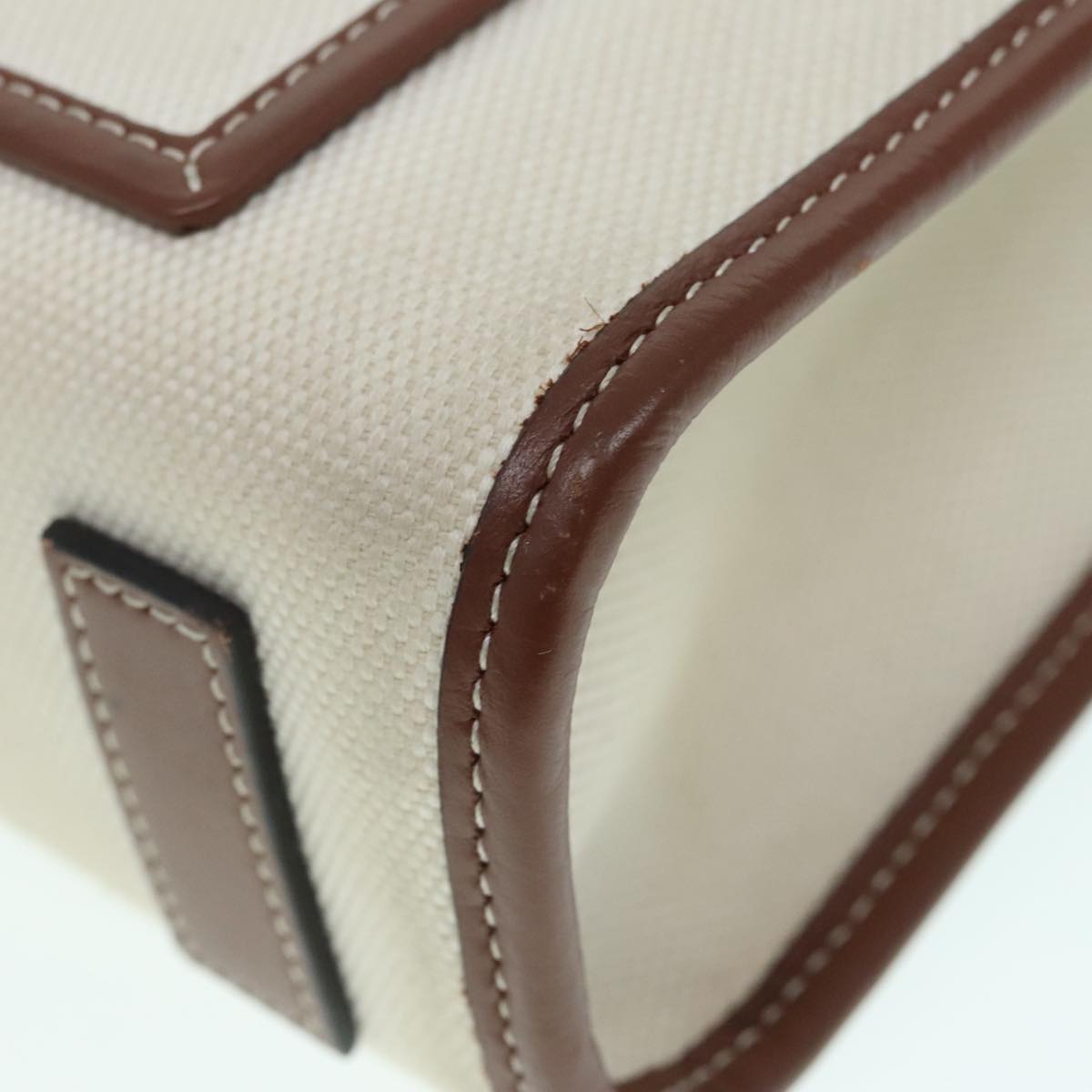 BURBERRY Hand Bag Canvas 2way White Gold Brown Auth 93824V