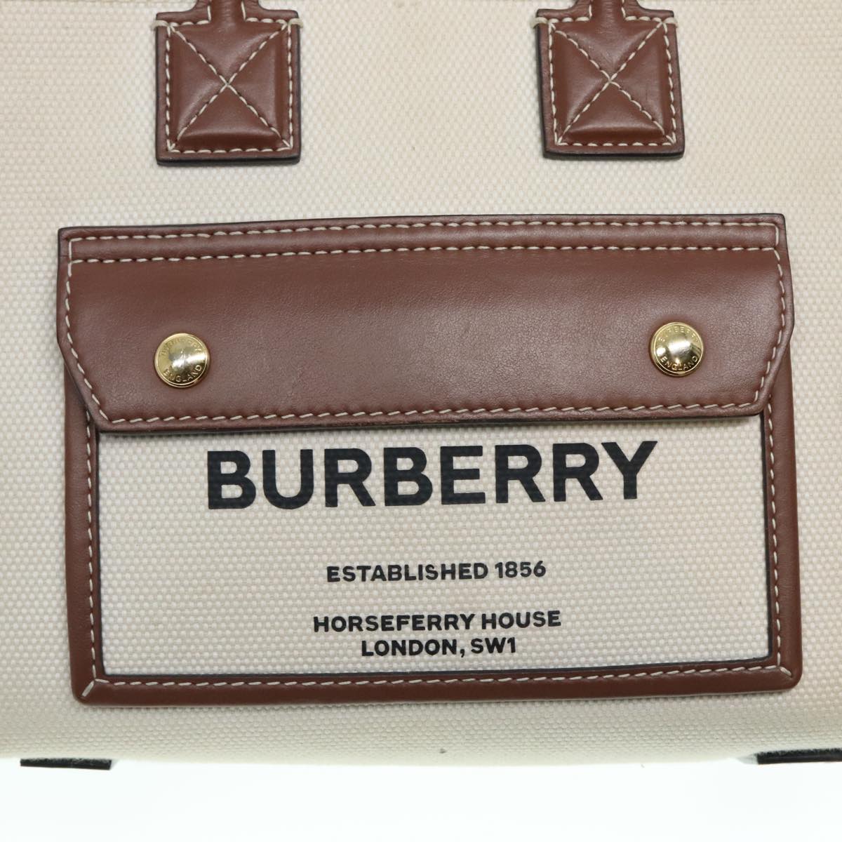 BURBERRY Hand Bag Canvas 2way White Gold Brown Auth 93824V