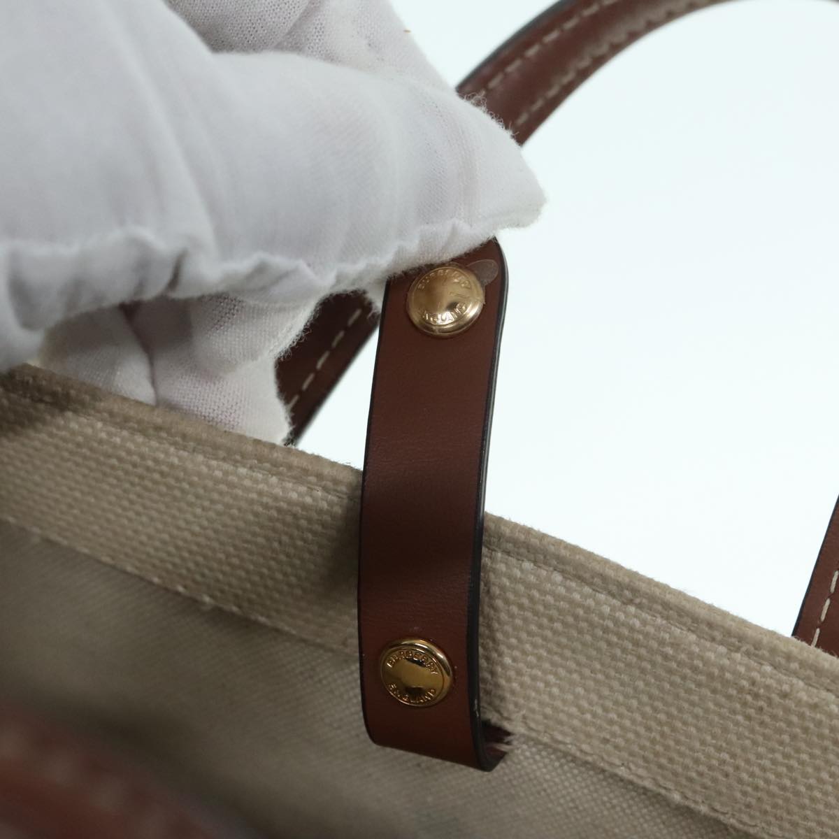 BURBERRY Hand Bag Canvas 2way White Gold Brown Auth 93824V