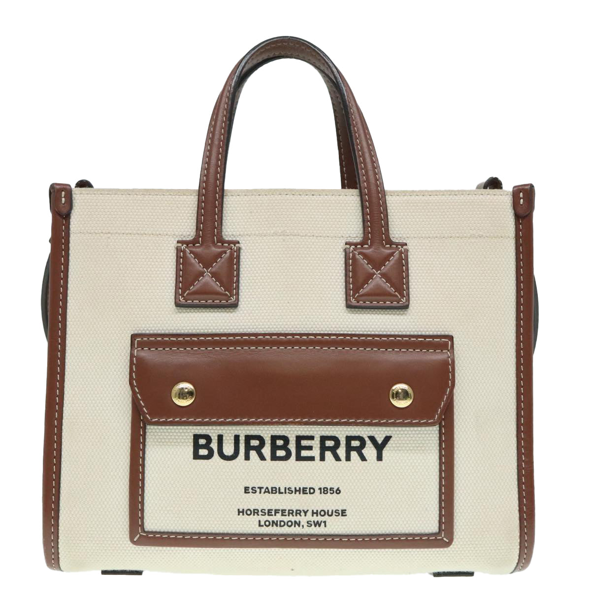 BURBERRY Hand Bag Canvas 2way White Gold Brown Auth 93824V