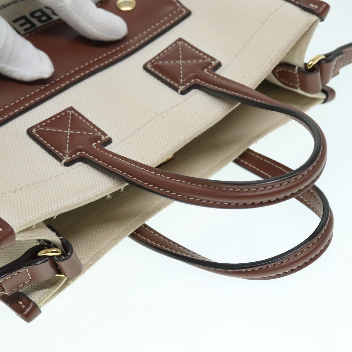 BURBERRY Hand Bag Canvas 2way White Gold Brown Auth 93824V