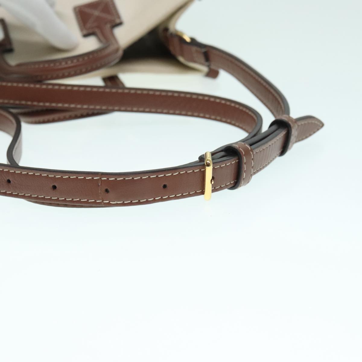BURBERRY Hand Bag Canvas 2way White Gold Brown Auth 93824V