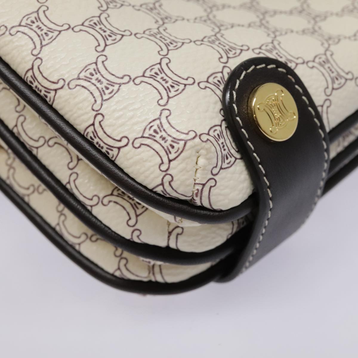 CELINE Macadam Canvas Accessory Pouch PVC Leather White Gold Auth 93826AV