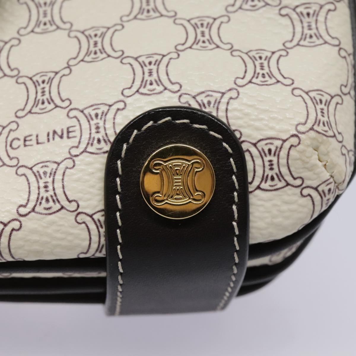 CELINE Macadam Canvas Accessory Pouch PVC Leather White Gold Auth 93826AV