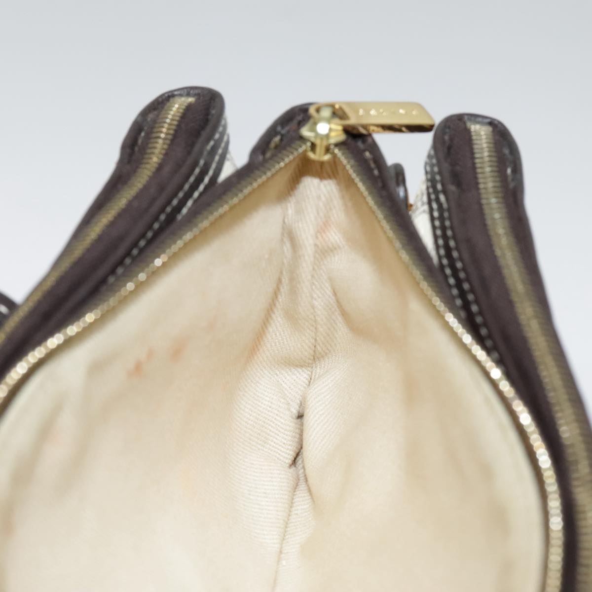 CELINE Macadam Canvas Accessory Pouch PVC Leather White Gold Auth 93826AV