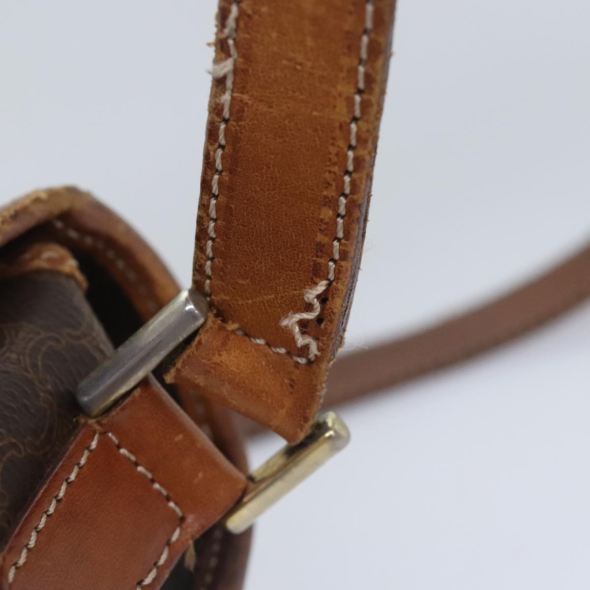 CELINE Macadam Canvas Shoulder Bag PVC Leather Brown Gold Auth 93829