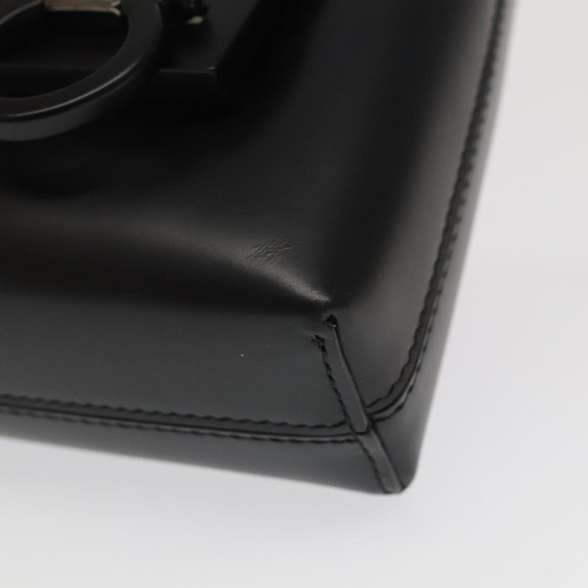 Salvatore Ferragamo Gancini Hand Bag Leather Black Auth 93834AM