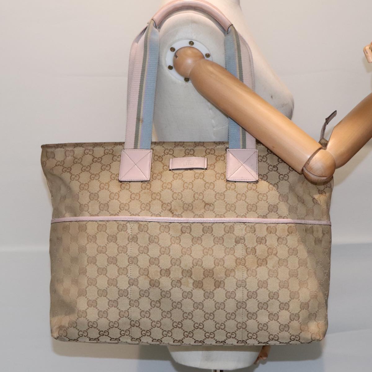 GUCCI GG Canvas Tote Bag Beige 155524 Auth 93858
