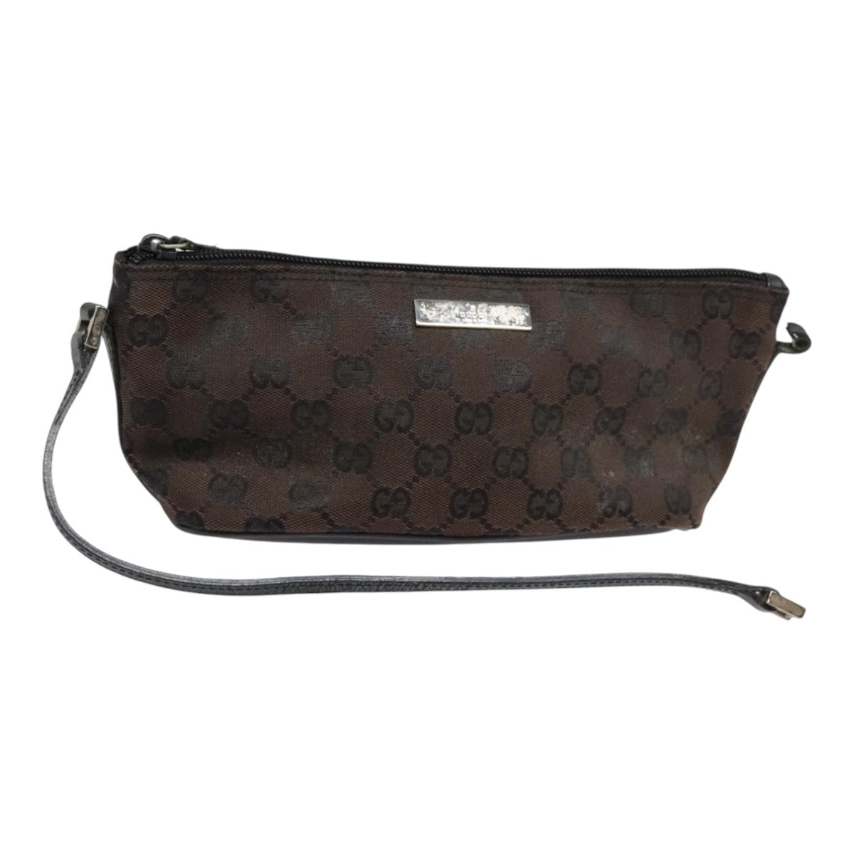 GUCCI GG Canvas Accessory Pouch Black Silver 039 1103 3903 Auth 94046