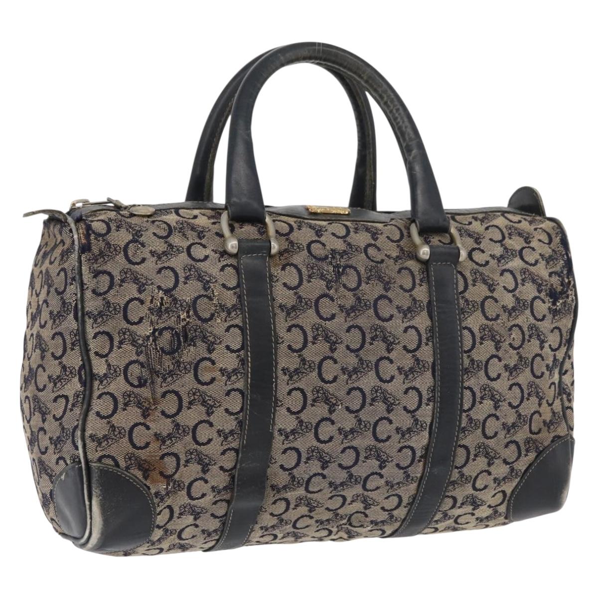 CELINE C Sulky Boston Bag Canvas Navy Gold Auth 94063