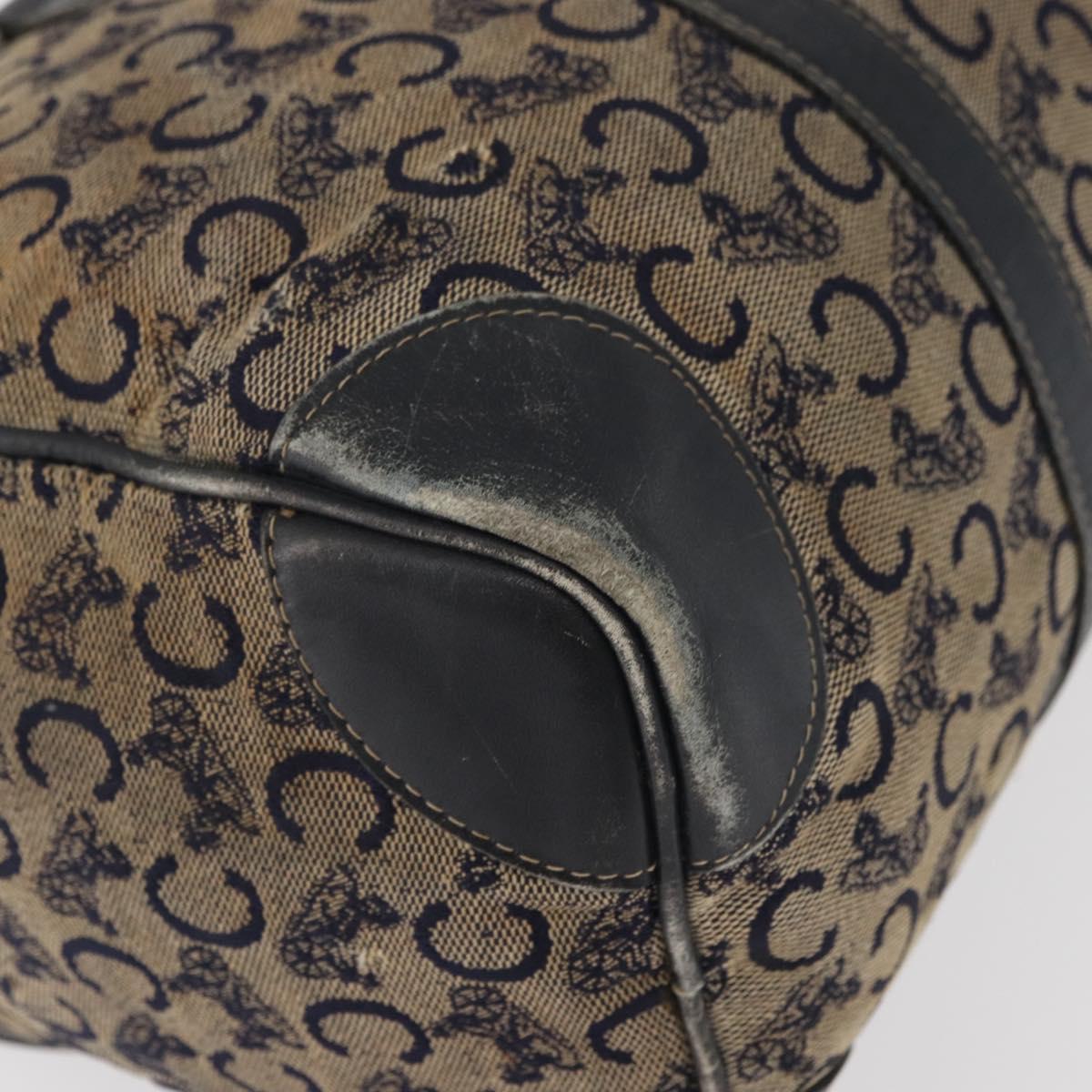 CELINE C Sulky Boston Bag Canvas Navy Gold Auth 94063