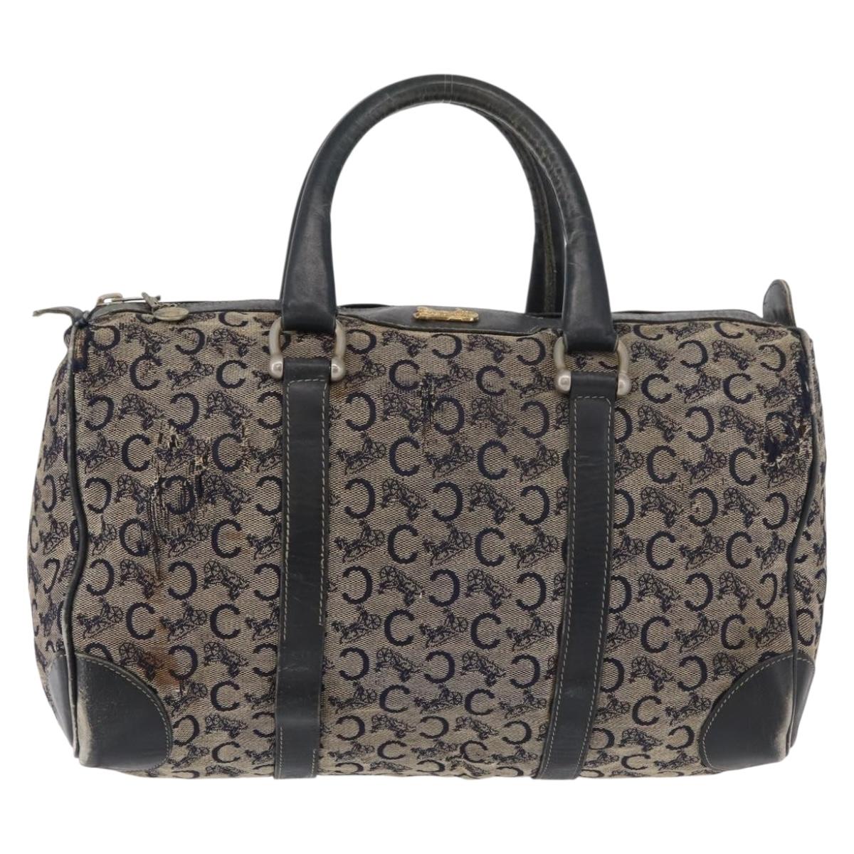 CELINE C Sulky Boston Bag Canvas Navy Gold Auth 94063