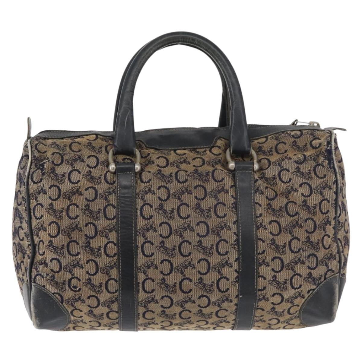 CELINE C Sulky Boston Bag Canvas Navy Gold Auth 94063