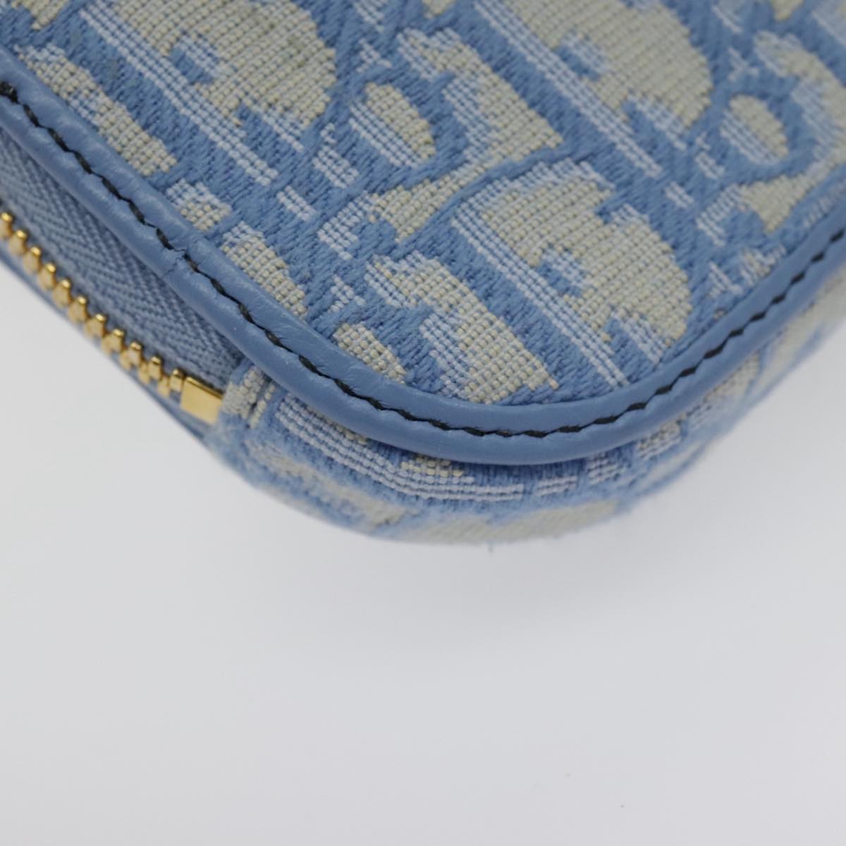 Christian Dior Chain Trotter Canvas Shoulder Bag Blue Gold Auth 94170SAM