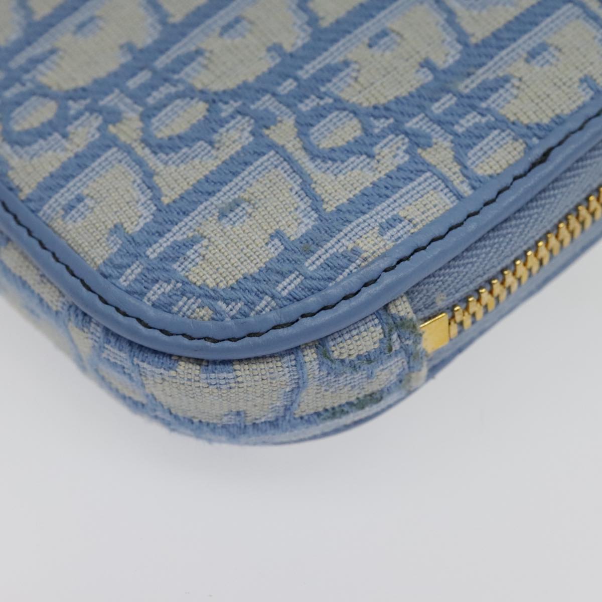 Christian Dior Chain Trotter Canvas Shoulder Bag Blue Gold Auth 94170SAM