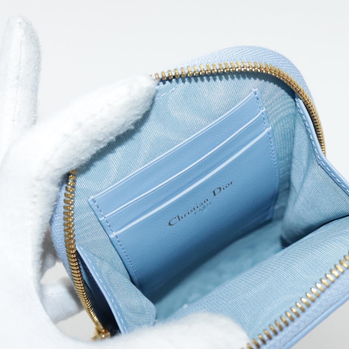 Christian Dior Chain Trotter Canvas Shoulder Bag Blue Gold Auth 94170SAM