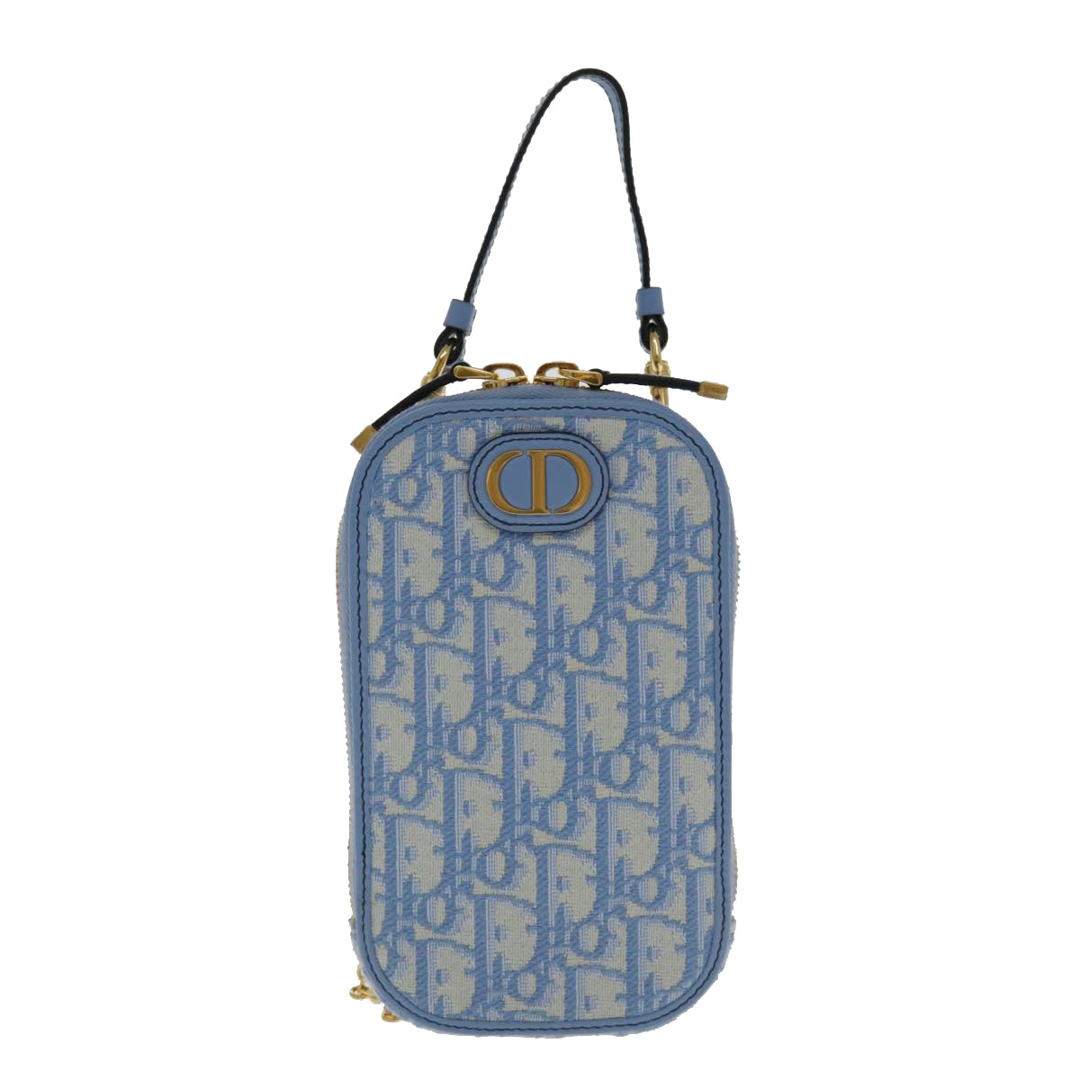 Christian Dior Chain Trotter Canvas Shoulder Bag Blue Gold Auth 94170SAM