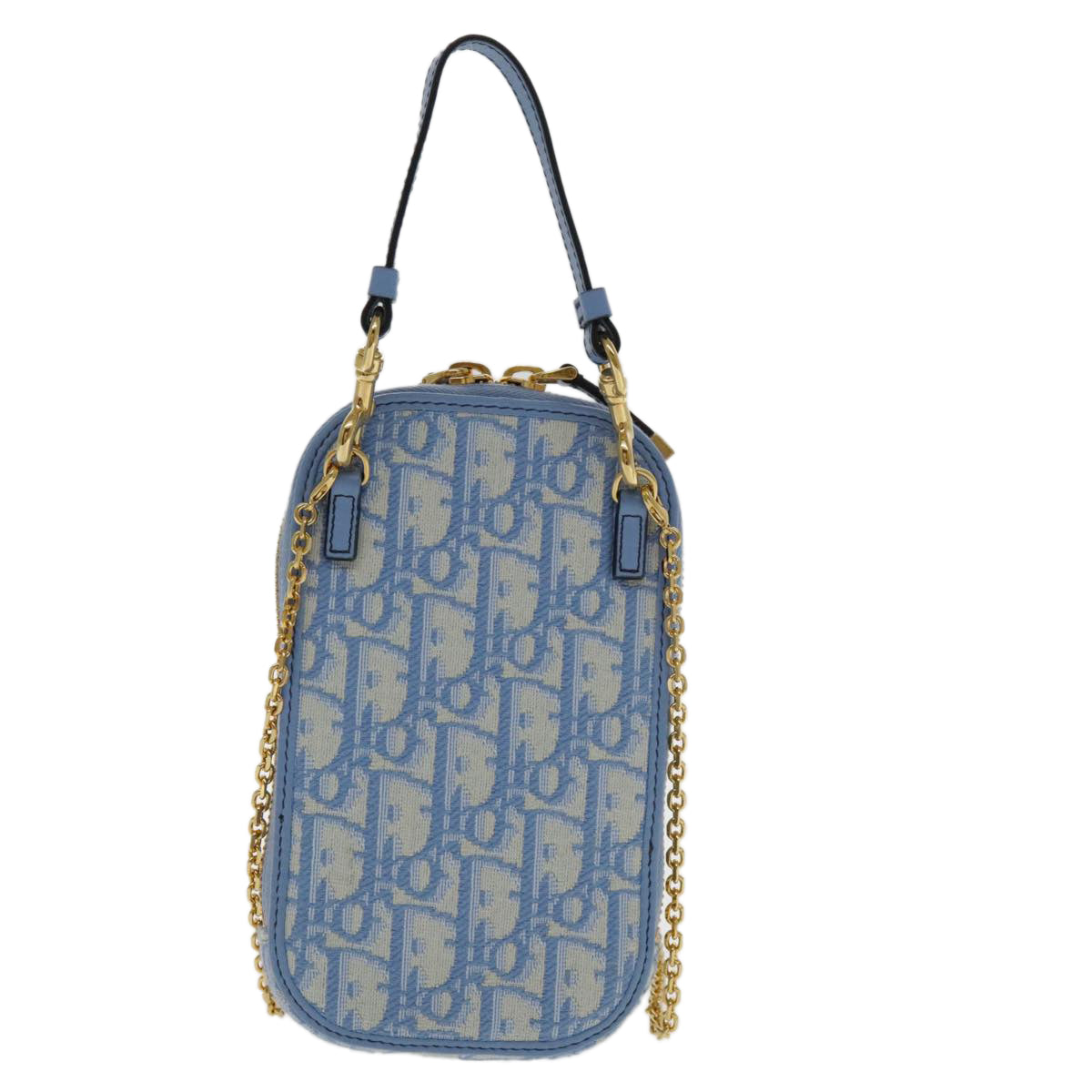 Christian Dior Chain Trotter Canvas Shoulder Bag Blue Gold Auth 94170SAM