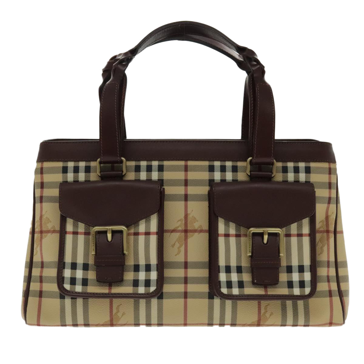 BURBERRY Nova Check Hand Bag PVC Beige Auth 94233