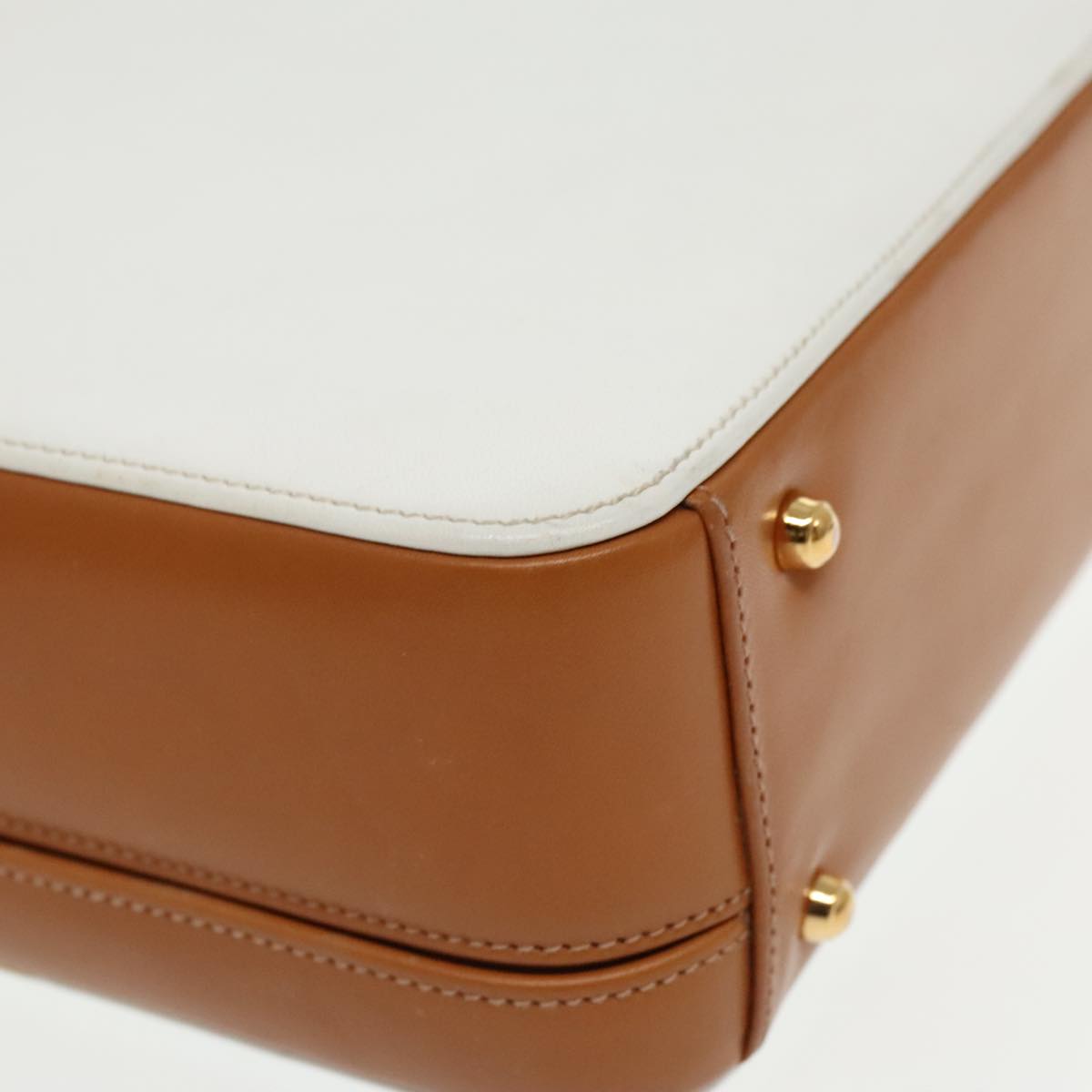 GUCCI Hand Bag Leather 2way Brown White gold Auth 94243