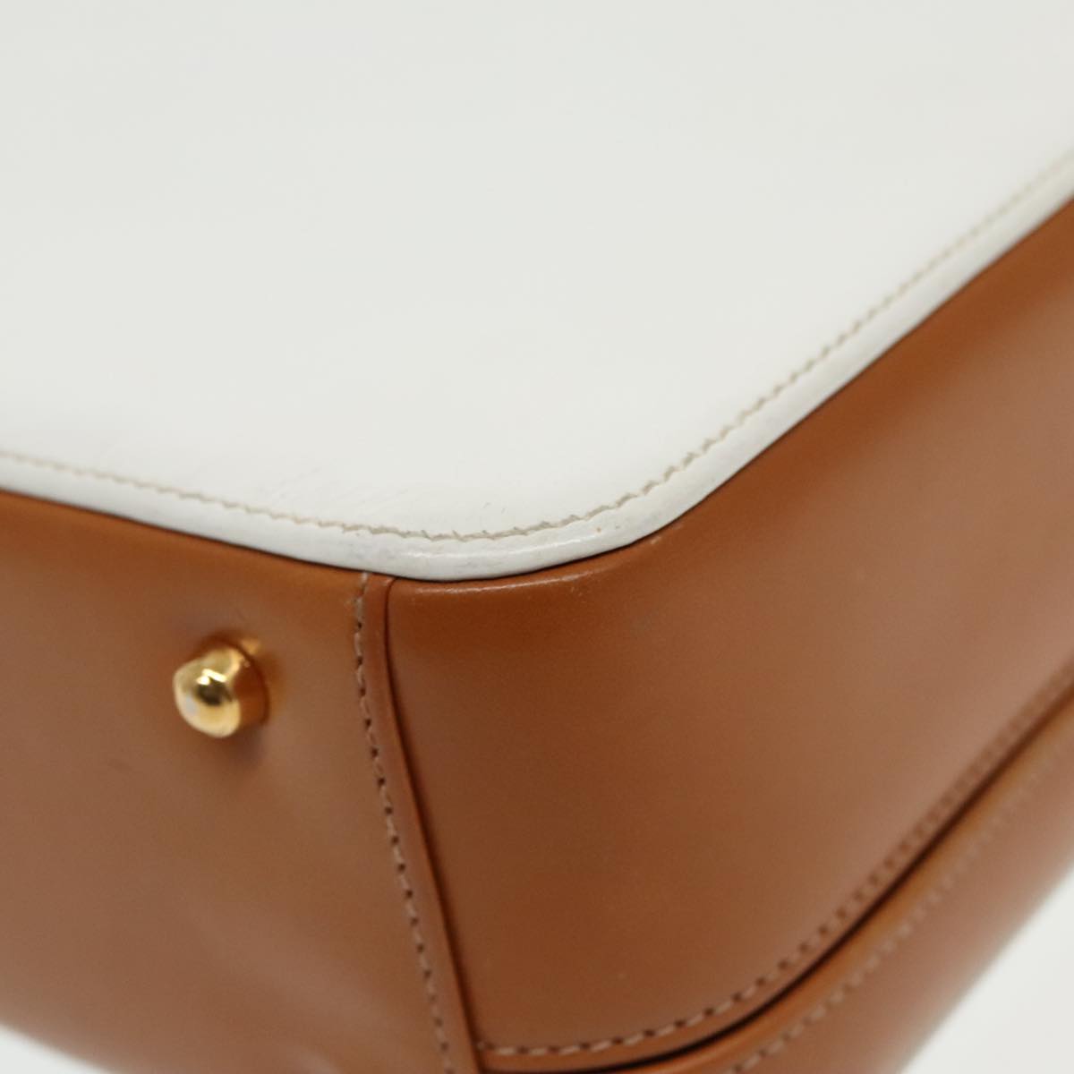 GUCCI Hand Bag Leather 2way Brown White gold Auth 94243