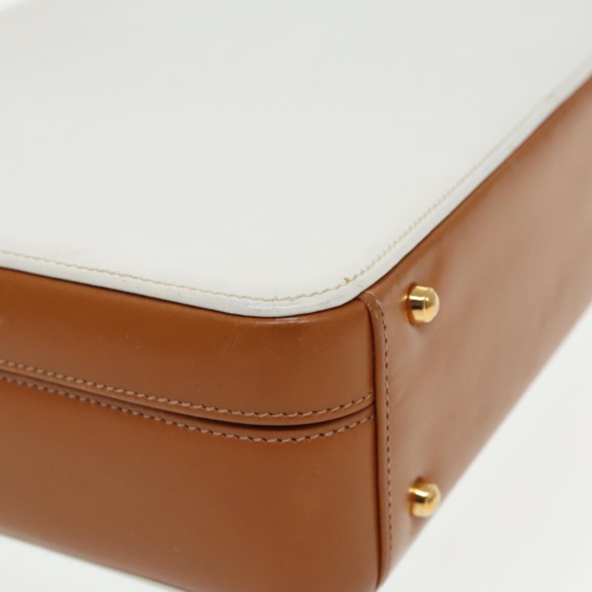 GUCCI Hand Bag Leather 2way Brown White gold Auth 94243