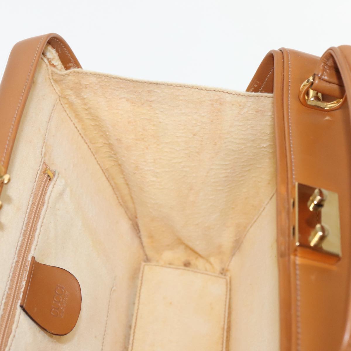 GUCCI Hand Bag Leather 2way Brown White gold Auth 94243