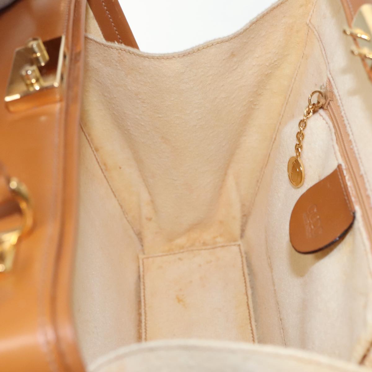 GUCCI Hand Bag Leather 2way Brown White gold Auth 94243