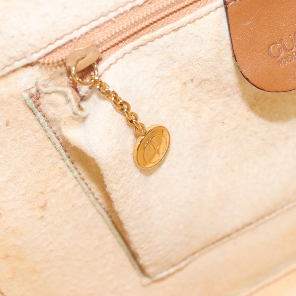 GUCCI Hand Bag Leather 2way Brown White gold Auth 94243