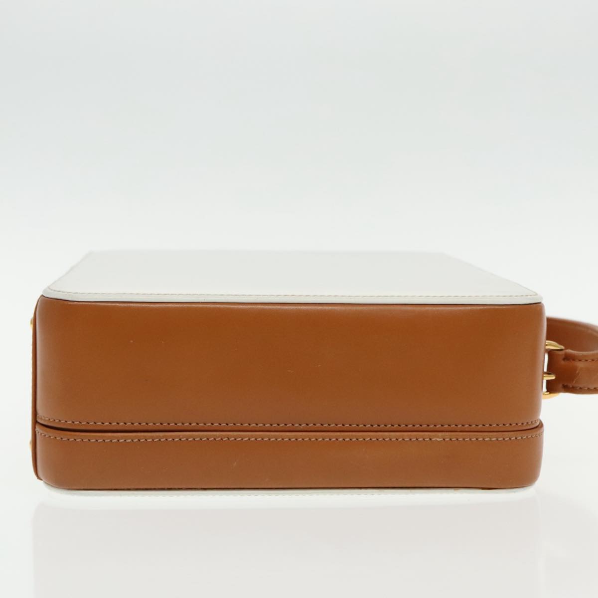 GUCCI Hand Bag Leather 2way Brown White gold Auth 94243