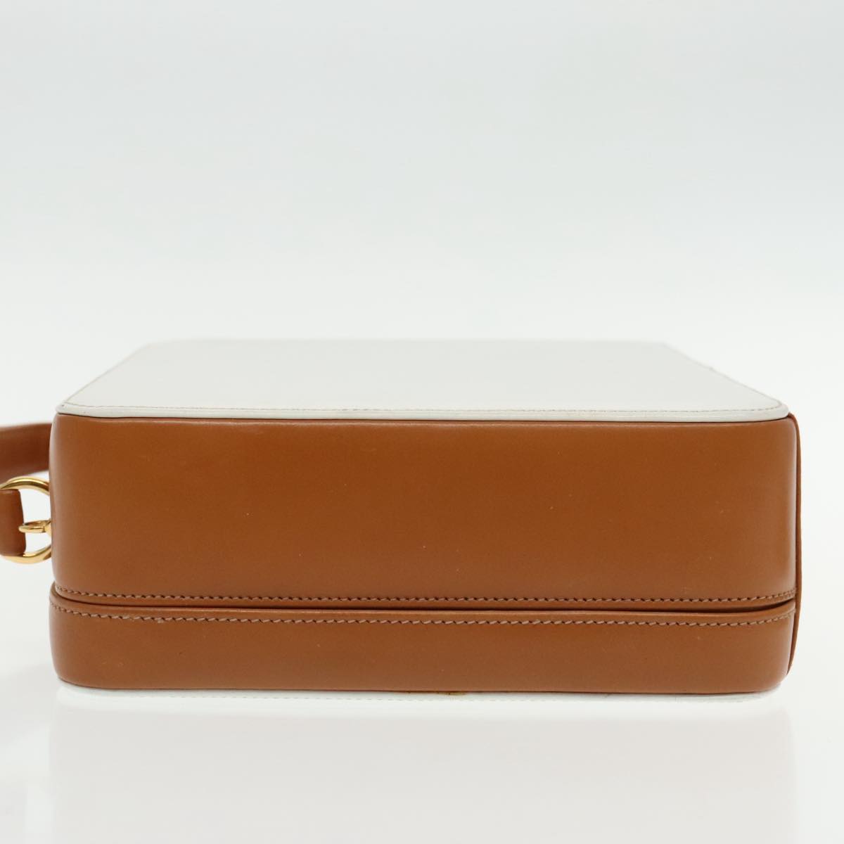 GUCCI Hand Bag Leather 2way Brown White gold Auth 94243