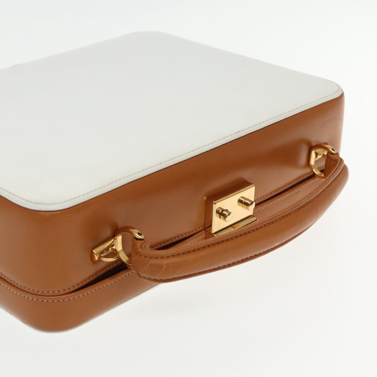 GUCCI Hand Bag Leather 2way Brown White gold Auth 94243