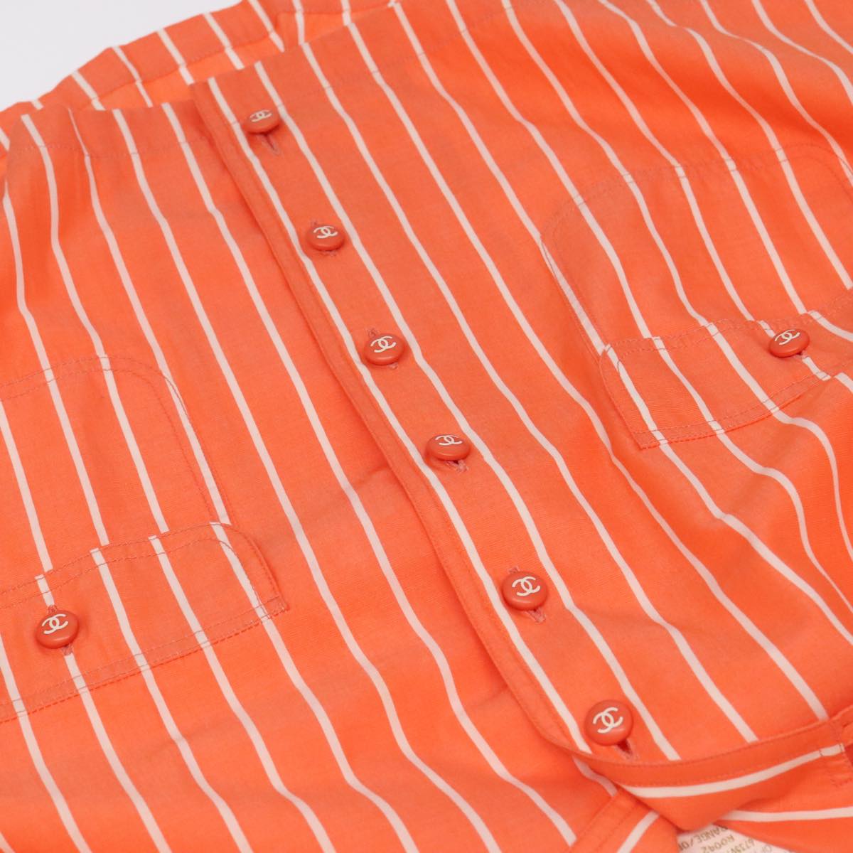 CHANEL Shirt Cotton Orange CC Auth 94245AM