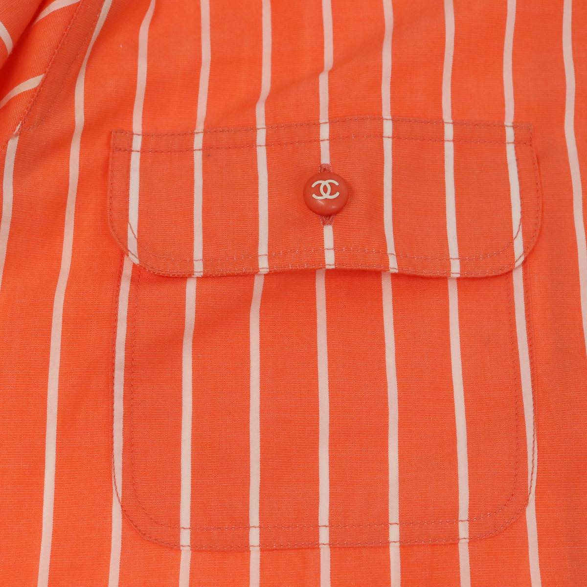 CHANEL Shirt Cotton Orange CC Auth 94245AM