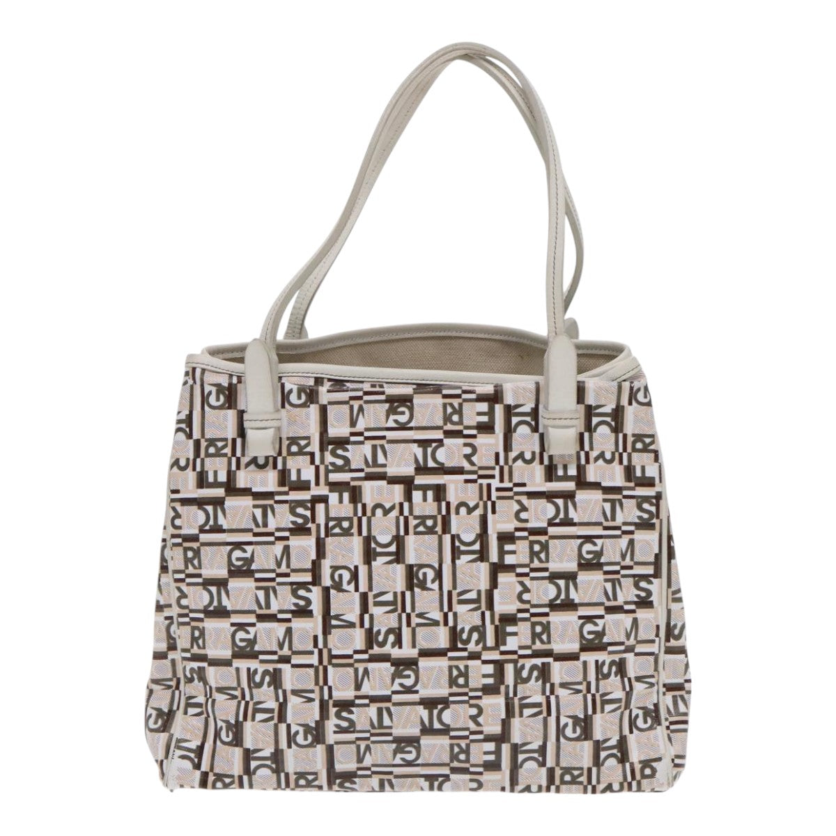 Salvatore Ferragamo Tote Bag Leather White Silver Auth 94246