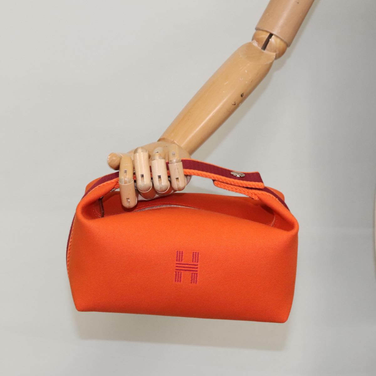 HERMES Pouch Cotton Orange Silver Auth 94262SM