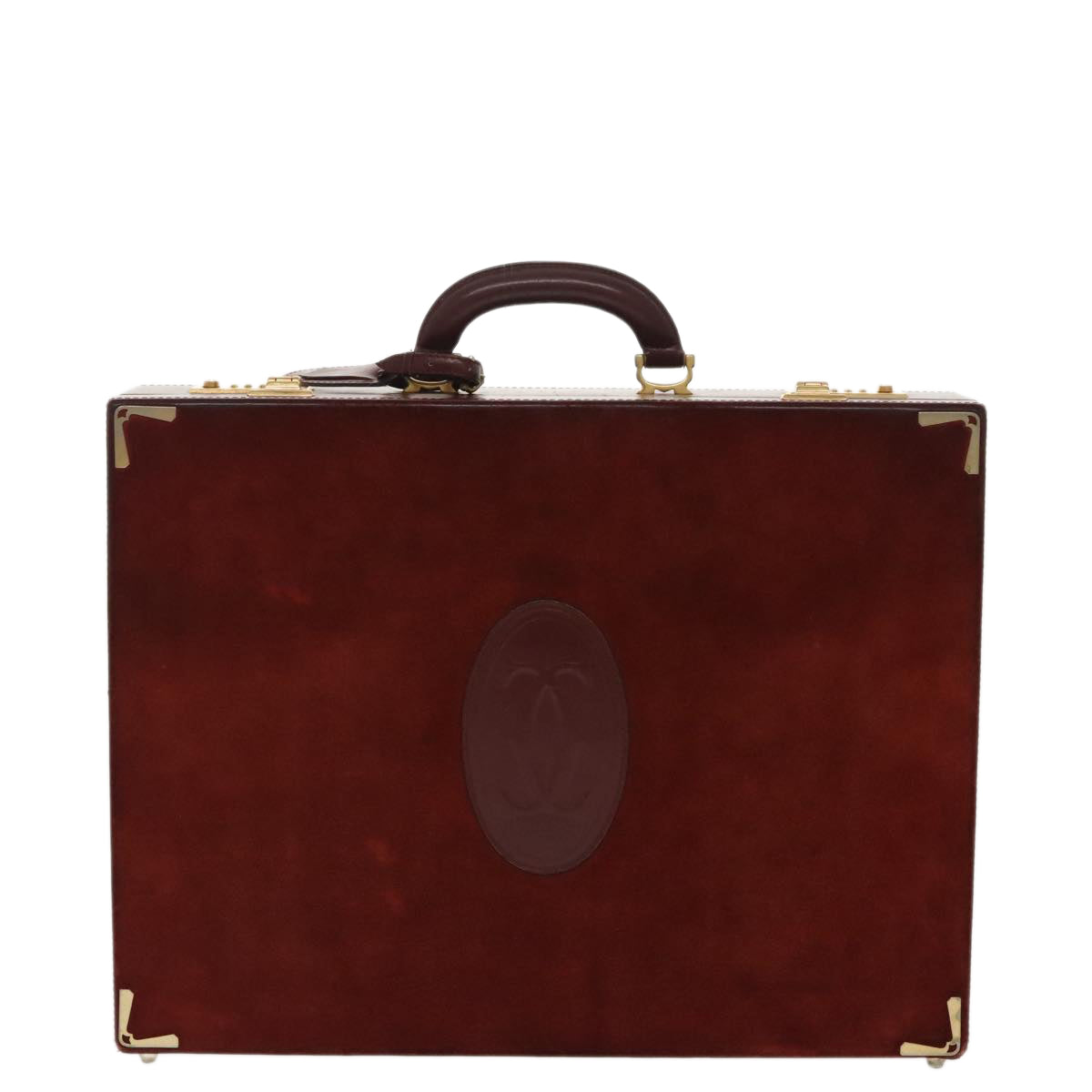 CARTIER Attache Case Suede Leather Bordeaux Gold Auth 94309