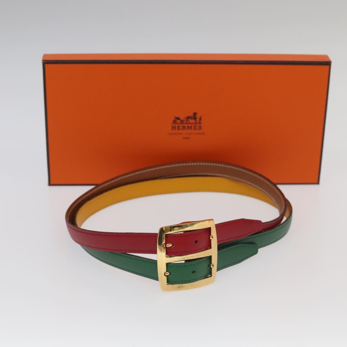 HERMES Belt Leather 28.3"""""""""""""""" Multicolor Gold Auth 94310